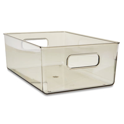 Organizational Storage Box with Woodgrain Pattern Lid, Silver Gray