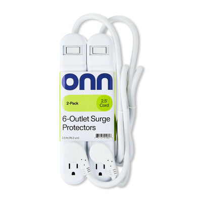 . 6-Outlet Surge Protector, 2 Pack, 2.5Ft Power Cord, White