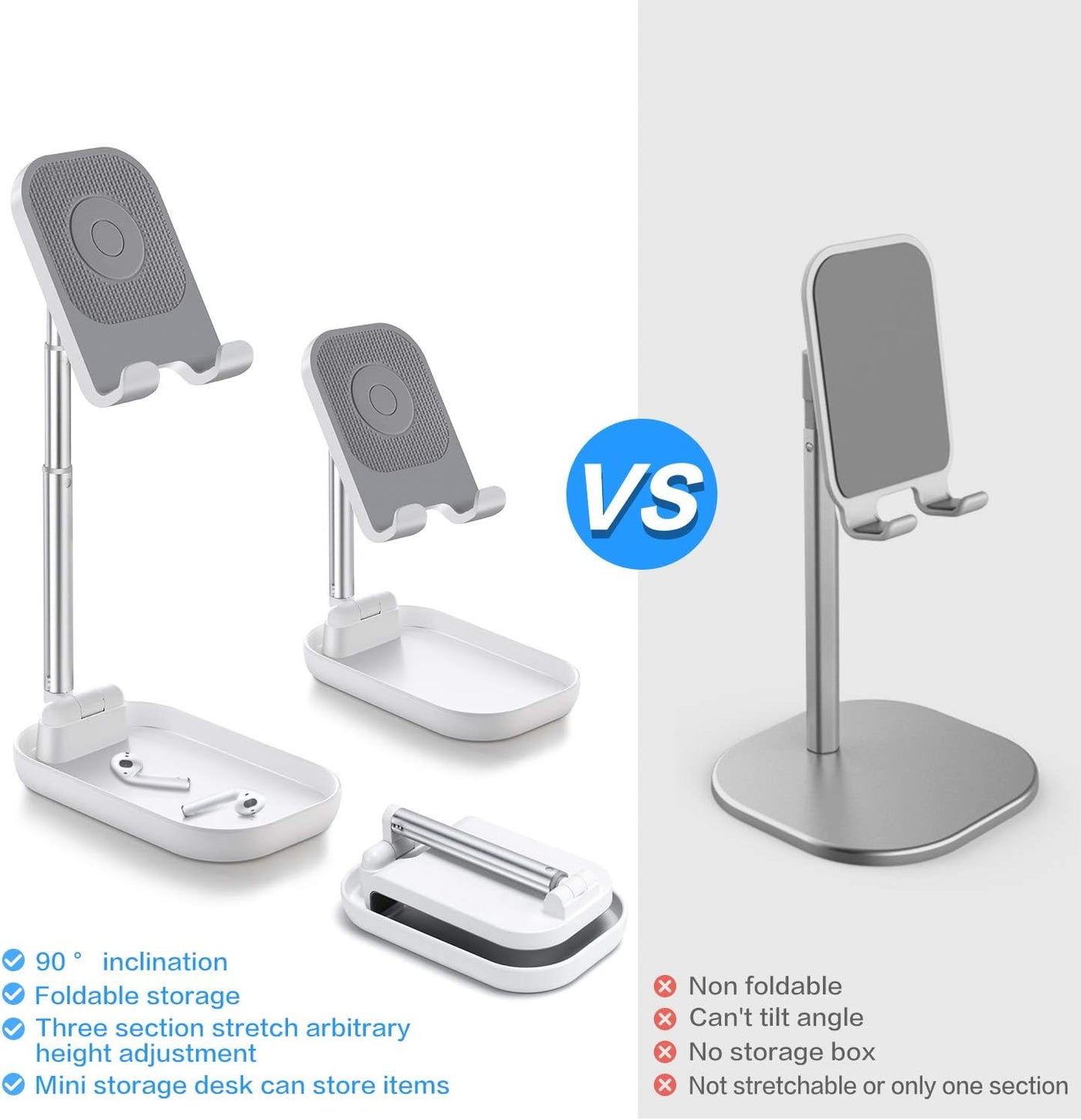 Cell Phone Stand Adjustable Desktop Phone Holder Tablet Stand for Desk Foldable Phone Stand for Desk Cell Phone Holder for Desk for 13 12 11 Pro Xs Max Xr X 8/Galaxy Samsung All Smartphones