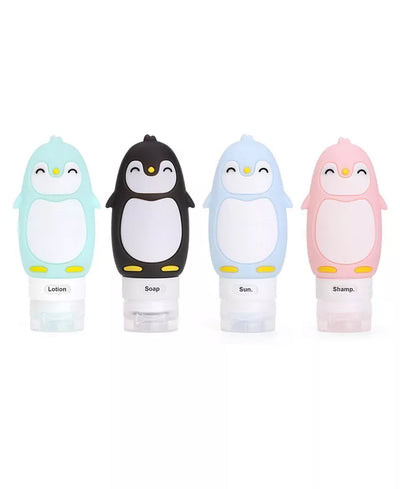 Travel Buddiez - Penguin Family (4 Pack) Multicolored 3Oz Silicone Reusable Bottles