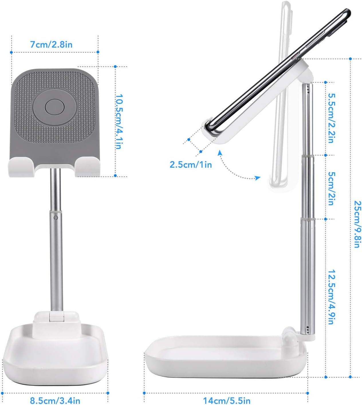 Cell Phone Stand Adjustable Desktop Phone Holder Tablet Stand for Desk Foldable Phone Stand for Desk Cell Phone Holder for Desk for 13 12 11 Pro Xs Max Xr X 8/Galaxy Samsung All Smartphones