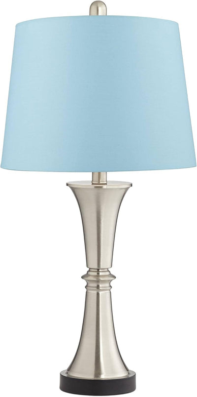 Seymore Modern Table Lamps 26" Tall Set of 2 with USB Charging Port Silver LED Touch on off Blue Hardback Drum Shade for Bedroom Living Room House Home Desk Bedside Nightstand
