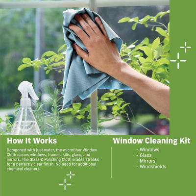 Microfiber Cleaning Cloth Glass Kit - Microfiber Towel Window Cleaning Kit - Microfiber Towels for Cars, Windows, Mirrors, & More - Winter Green