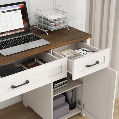 Farmhouse 47" Executive Desk, Computer Desks with Drawers and Cabinet, Workstation Computer Desks for Study and Home Office