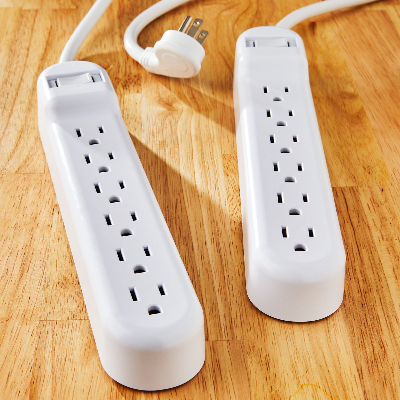 . 6-Outlet Surge Protector, 2 Pack, 2.5Ft Power Cord, White