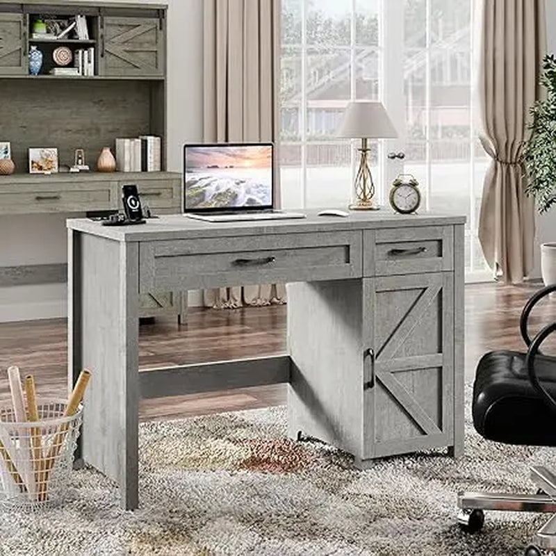 Farmhouse 47" Executive Desk, Computer Desks with Drawers and Cabinet, Workstation Computer Desks for Study and Home Office