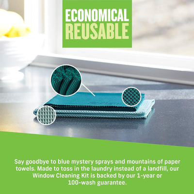 Microfiber Cleaning Cloth Glass Kit - Microfiber Towel Window Cleaning Kit - Microfiber Towels for Cars, Windows, Mirrors, & More - Winter Green