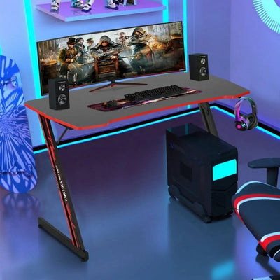 Desk with Headphone Hook, Z-Shape Gaming Design, for Adults, Red
