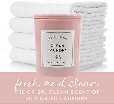 Larque Clean Laundry Scented Candle, 10 Oz with Long Lasting 42 Hour Burn, Pink Opaque Glass Jar with Matching Glass Lid, Soy Wax Blend Wax with Aromatherapy Essential Oils