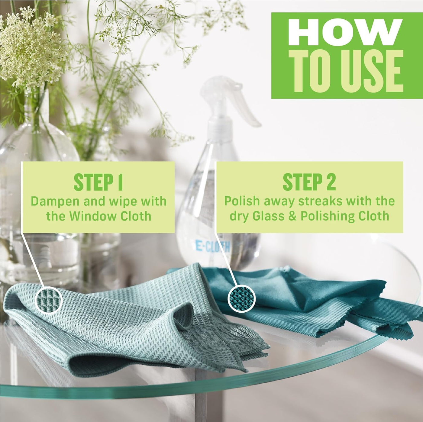 Microfiber Cleaning Cloth Glass Kit - Microfiber Towel Window Cleaning Kit - Microfiber Towels for Cars, Windows, Mirrors, & More - Winter Green