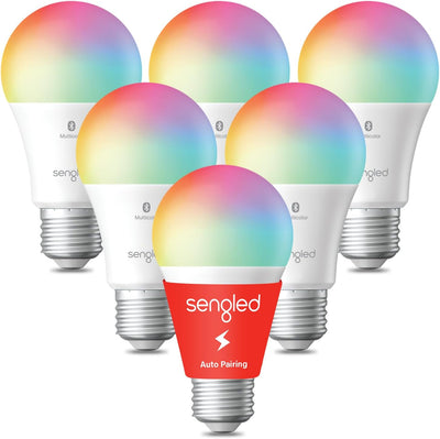 Smart Light Bulbs, Color Changing Alexa Light Bulb Bluetooth Mesh That Work with Alexa Only, Dimmable LED Bulb A19 E26 Multicolor, High CRI, High Brightness, 9W 800LM, 6-Pack, No Hub Required