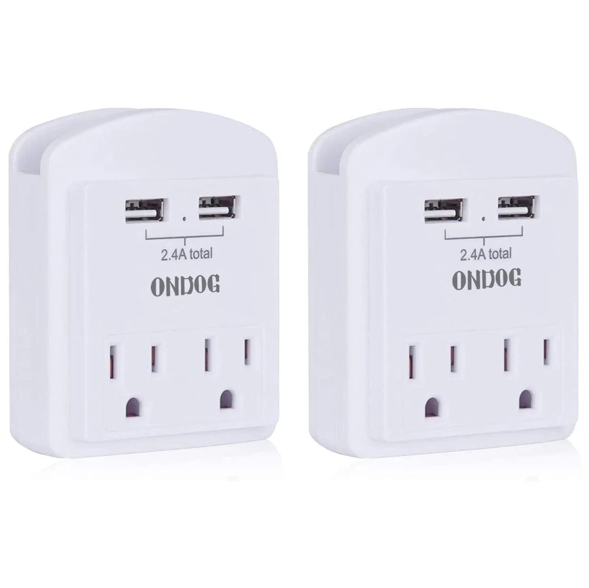 2-Pack Wall Charger, Small Surge Protector with 2 USB Ports, Top Phone Holder for Smart Phones, White