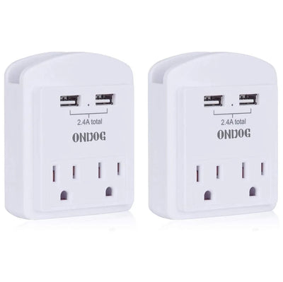 2-Pack Wall Charger, Small Surge Protector with 2 USB Ports, Top Phone Holder for Smart Phones, White