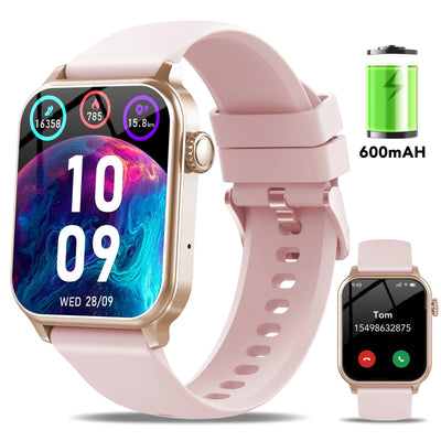 Smart Watches for Men Women, Smartwatch Fits for Iphone Android 1.83" HD Fitness Tracker with Call Function, 600 Mah 30 Day Battery Life, 110+ Sport Modes, Fitness Watch, IP68 Waterproof Pink
