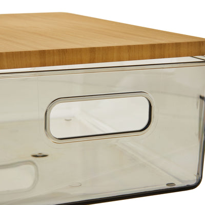 Organizational Storage Box with Woodgrain Pattern Lid, Silver Gray