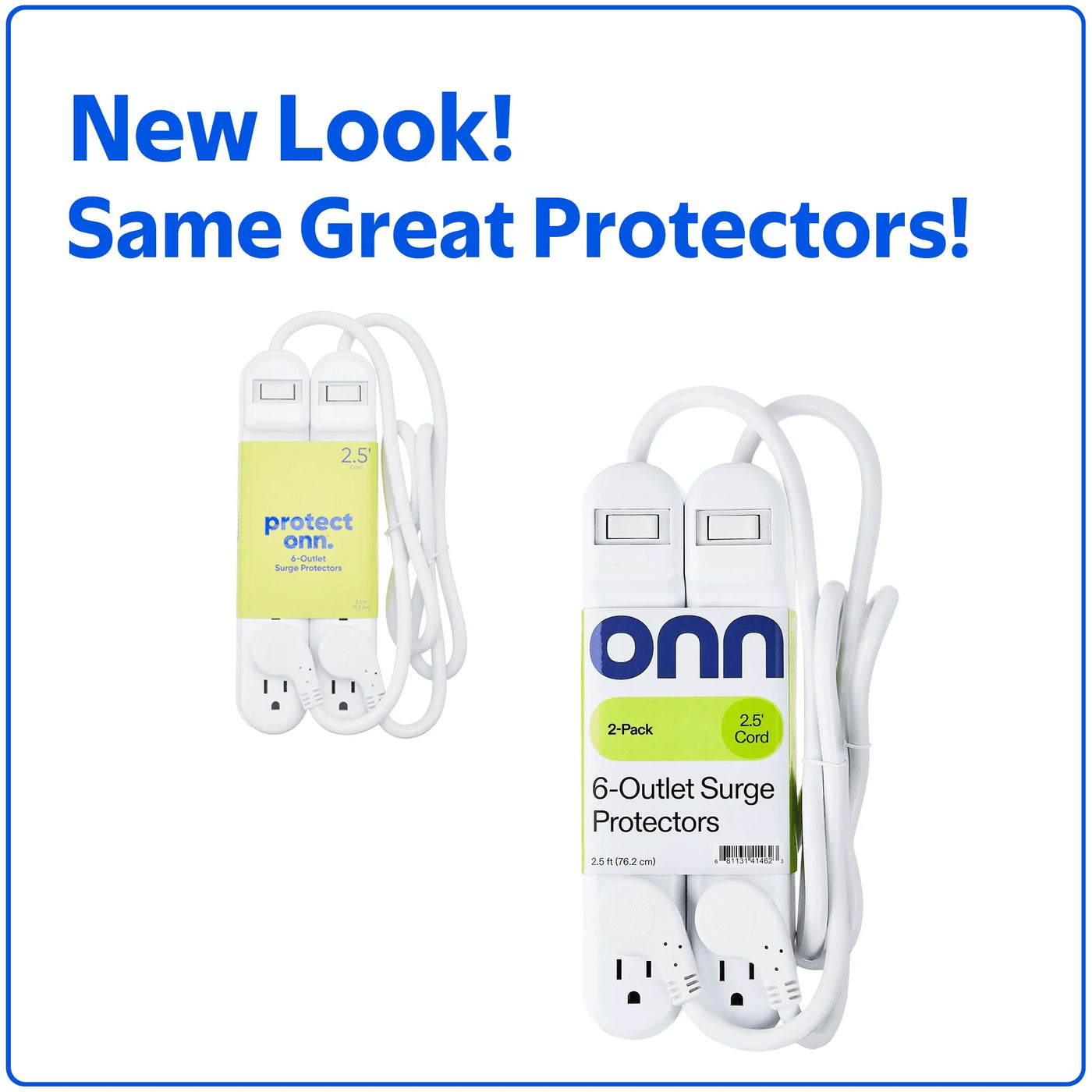. 6-Outlet Surge Protector, 2 Pack, 2.5Ft Power Cord, White