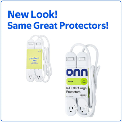 . 6-Outlet Surge Protector, 2 Pack, 2.5Ft Power Cord, White