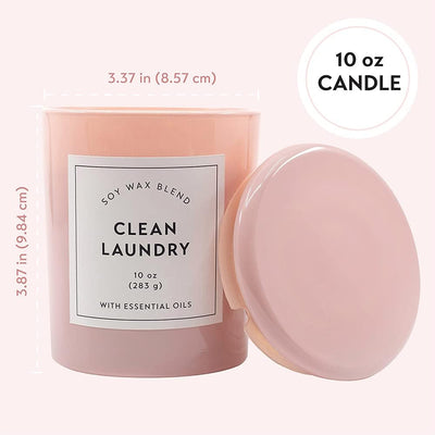 Larque Clean Laundry Scented Candle, 10 Oz with Long Lasting 42 Hour Burn, Pink Opaque Glass Jar with Matching Glass Lid, Soy Wax Blend Wax with Aromatherapy Essential Oils