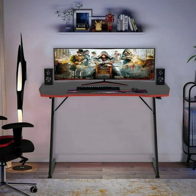 Desk with Headphone Hook, Z-Shape Gaming Design, for Adults, Red
