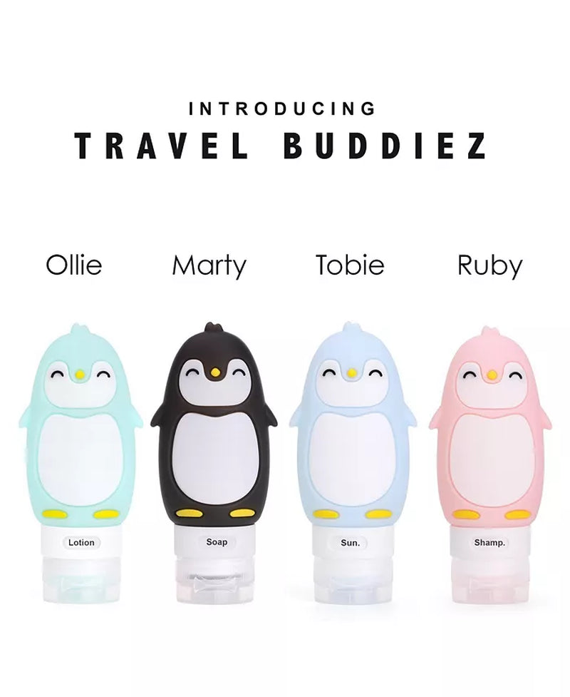 Travel Buddiez - Penguin Family (4 Pack) Multicolored 3Oz Silicone Reusable Bottles