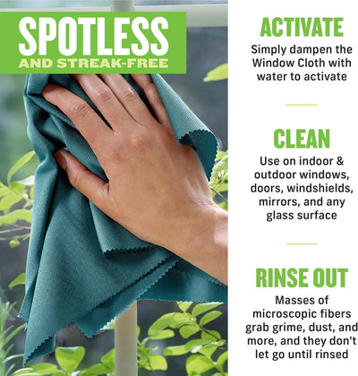 Microfiber Cleaning Cloth Glass Kit - Microfiber Towel Window Cleaning Kit - Microfiber Towels for Cars, Windows, Mirrors, & More - Winter Green