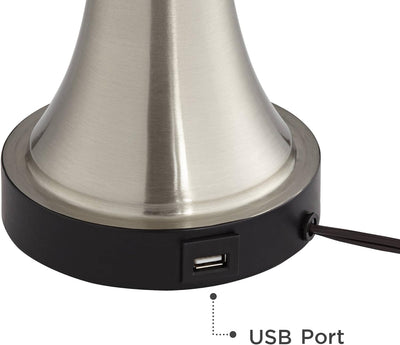 Seymore Modern Table Lamps 26" Tall Set of 2 with USB Charging Port Silver LED Touch on off Blue Hardback Drum Shade for Bedroom Living Room House Home Desk Bedside Nightstand