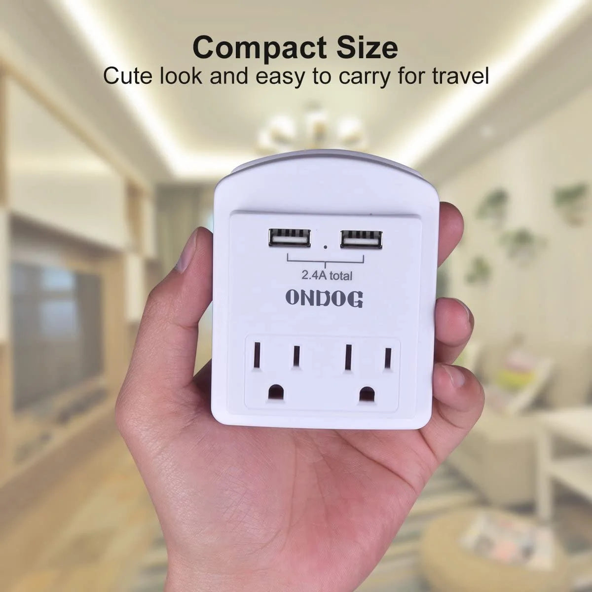2-Pack Wall Charger, Small Surge Protector with 2 USB Ports, Top Phone Holder for Smart Phones, White