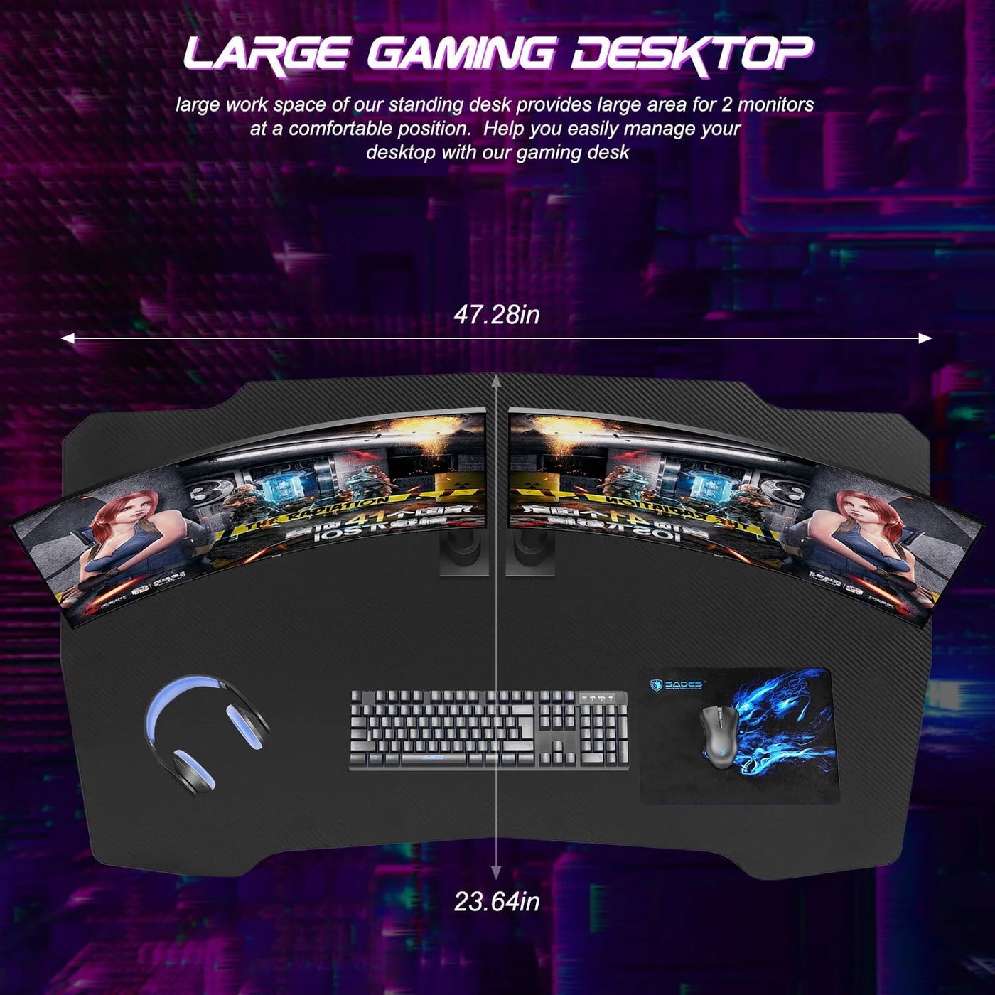 Desk with Headphone Hook, Z-Shape Gaming Design, for Adults, Red