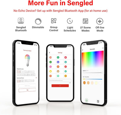Smart Light Bulbs, Color Changing Alexa Light Bulb Bluetooth Mesh That Work with Alexa Only, Dimmable LED Bulb A19 E26 Multicolor, High CRI, High Brightness, 9W 800LM, 6-Pack, No Hub Required
