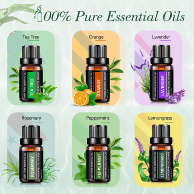 Essential Oils Set, Fragrance Oils Gift Set for Diffuser - Peppermint,Lemongrass,Tea Tree,Rosemary,Lavender,Orange Kit (6 X 10ML)