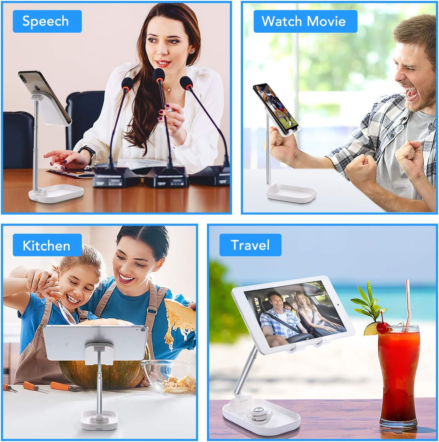 Cell Phone Stand Adjustable Desktop Phone Holder Tablet Stand for Desk Foldable Phone Stand for Desk Cell Phone Holder for Desk for 13 12 11 Pro Xs Max Xr X 8/Galaxy Samsung All Smartphones