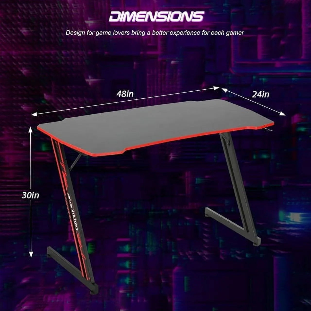 Desk with Headphone Hook, Z-Shape Gaming Design, for Adults, Red
