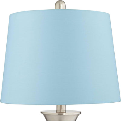 Seymore Modern Table Lamps 26" Tall Set of 2 with USB Charging Port Silver LED Touch on off Blue Hardback Drum Shade for Bedroom Living Room House Home Desk Bedside Nightstand