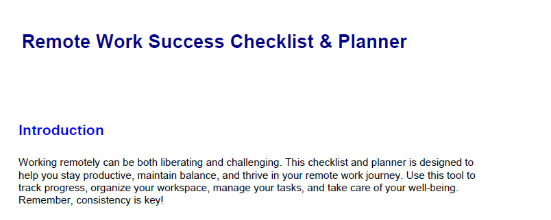 Remote Work Checklist and Planner